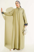 Ankle Striped Half-Button Dress in Sage Green