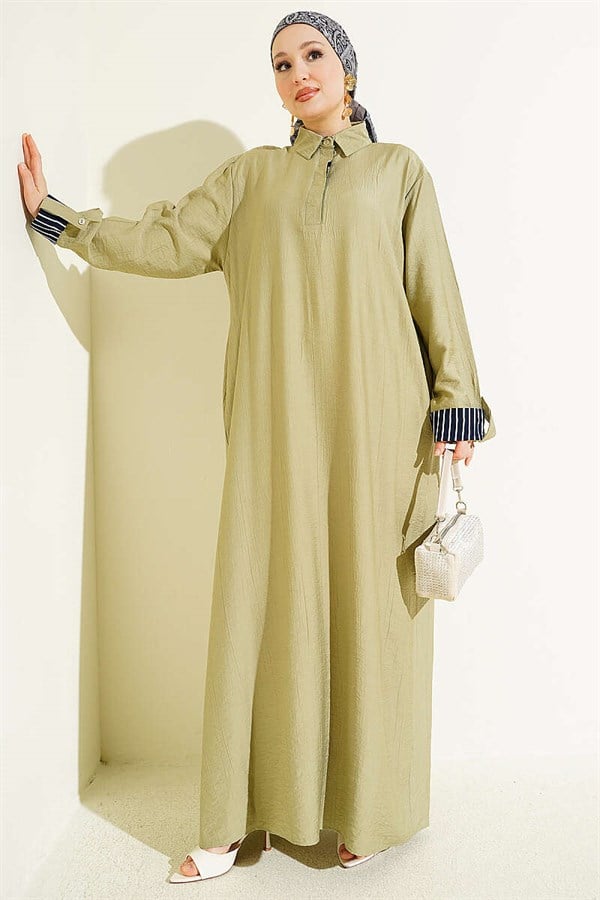 Ankle Striped Half-Button Dress in Sage Green