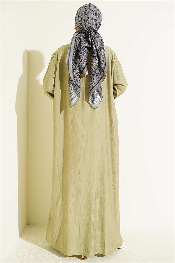 Ankle Striped Half-Button Dress in Sage Green