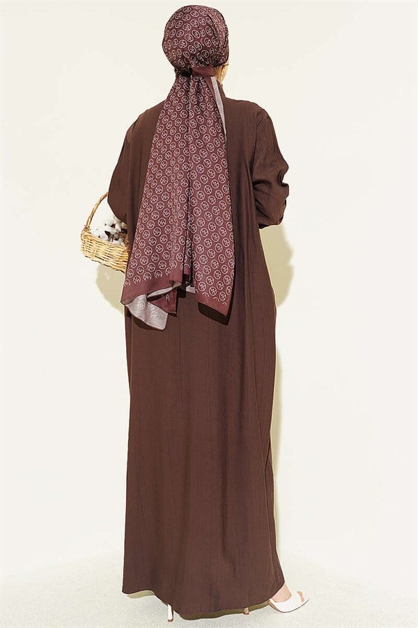 Ankle Striped Half-Button Dress, Brown
