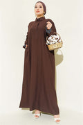 Ankle Striped Half-Button Dress, Brown