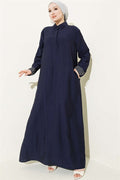 Ankle Striped Half-Button Dress Dark Navy