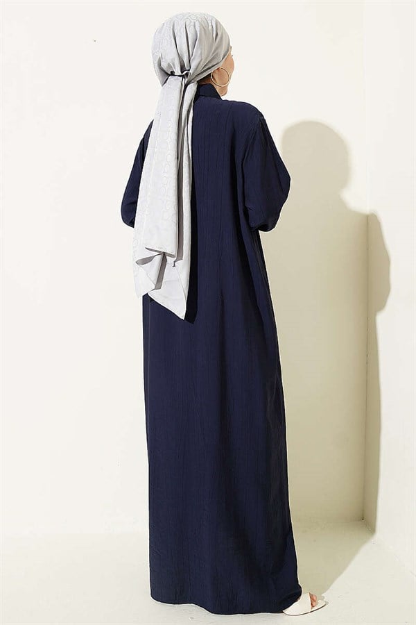 Ankle Striped Half-Button Dress Dark Navy