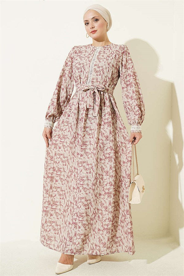 Beige Dress with Ankle Lace Detail