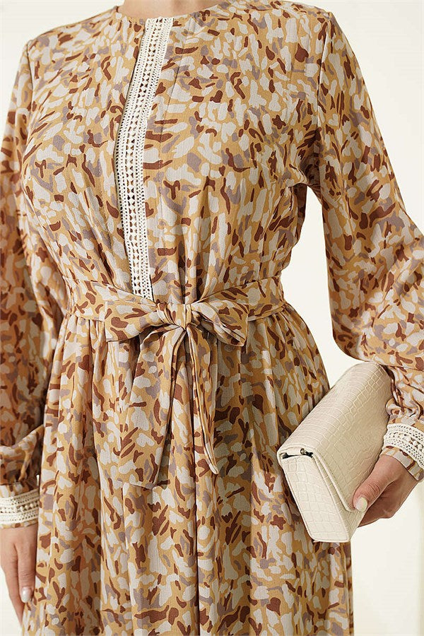 Mustard Dress with Ankle Lace Detail