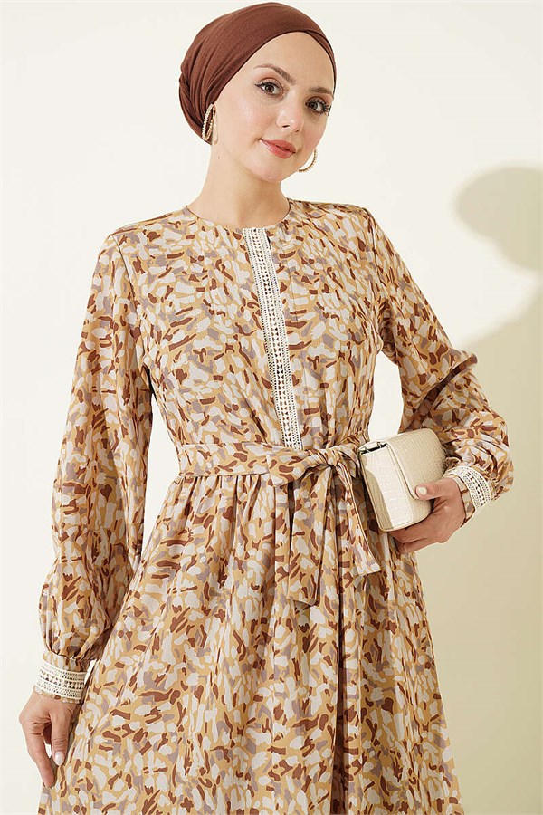 Mustard Dress with Ankle Lace Detail
