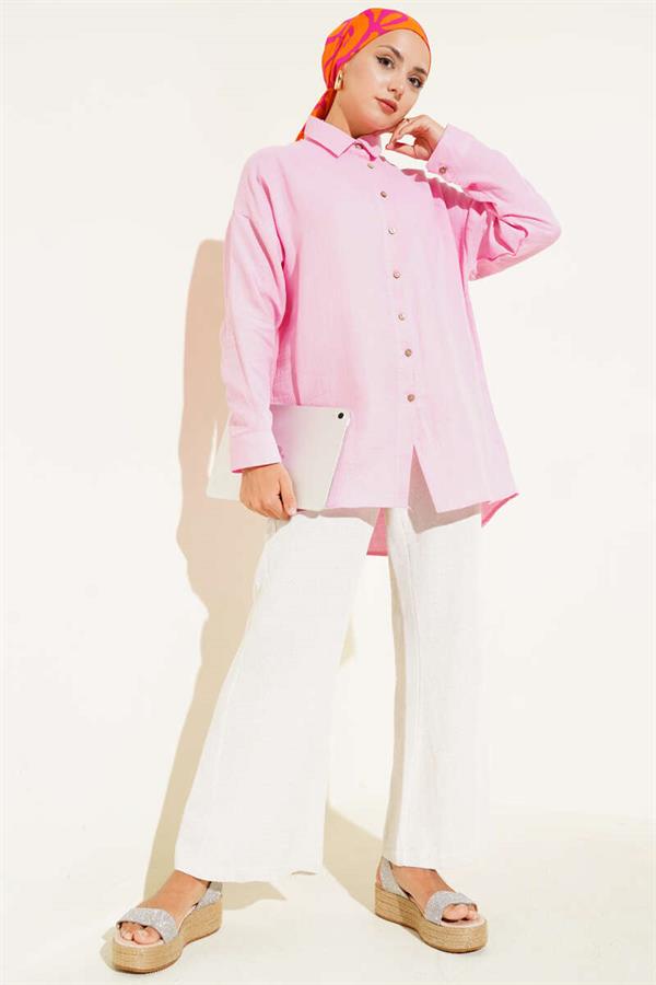 Basic Shirt with Ankle Buttons, Pink
