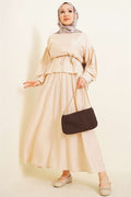 Beige Blouse and Skirt 2 Piece Set with Cuff Buttons