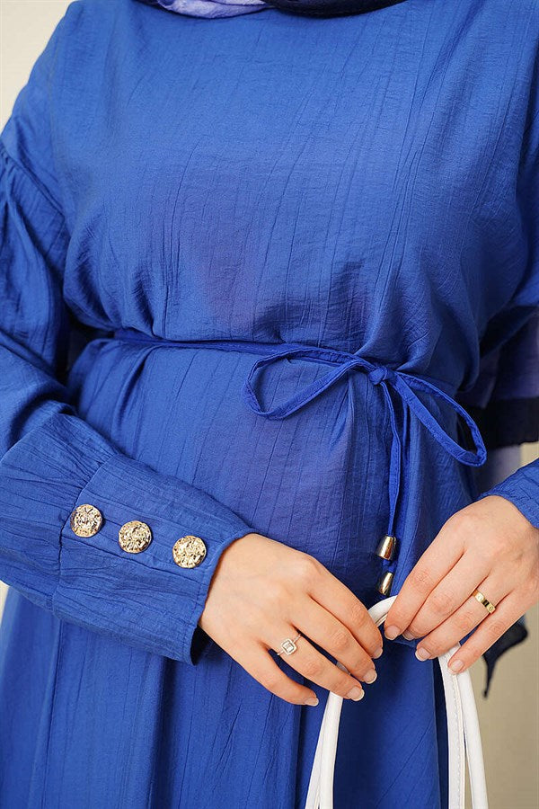 Cufflink Blouse and Skirt 2 Piece Set (Navy Blue)
