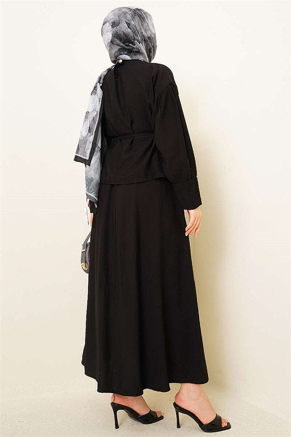 Black Blouse and Skirt 2 Piece Set with Cuff Buttons