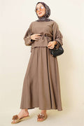 Buttoned Blouse and Skirt 2 Piece Set in Mink Color