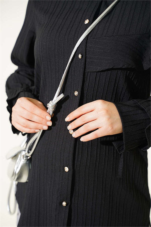 Shirt with Wrist Ruffle Detail, Black