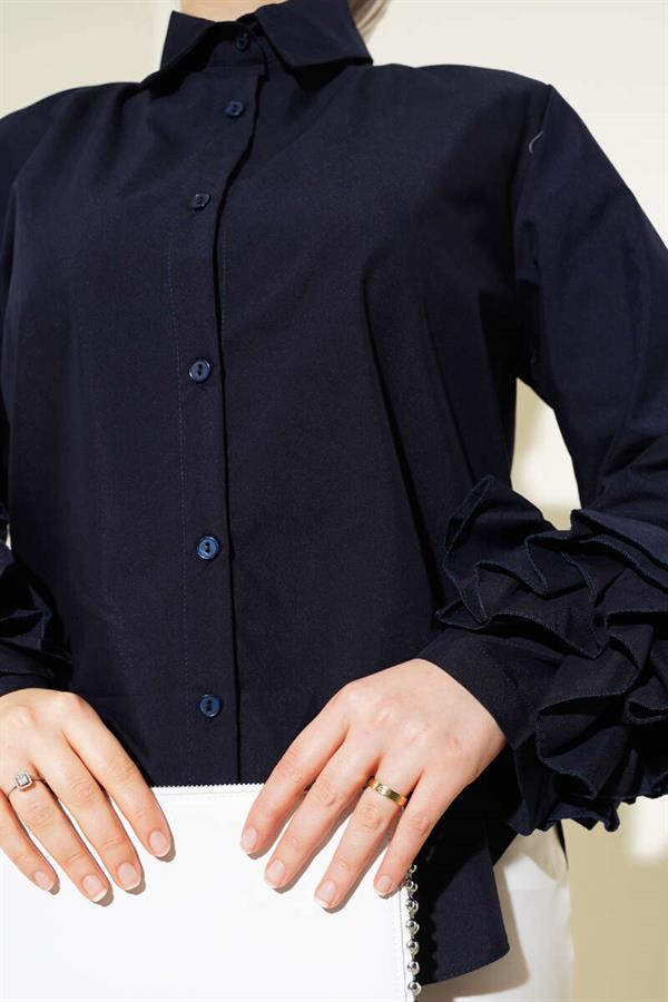 Short Shirt with Ankle Ruffle Navy Blue