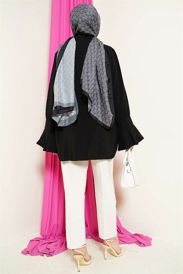 Loose-fitting Modal Shirt with Wrist Ruffles, Black