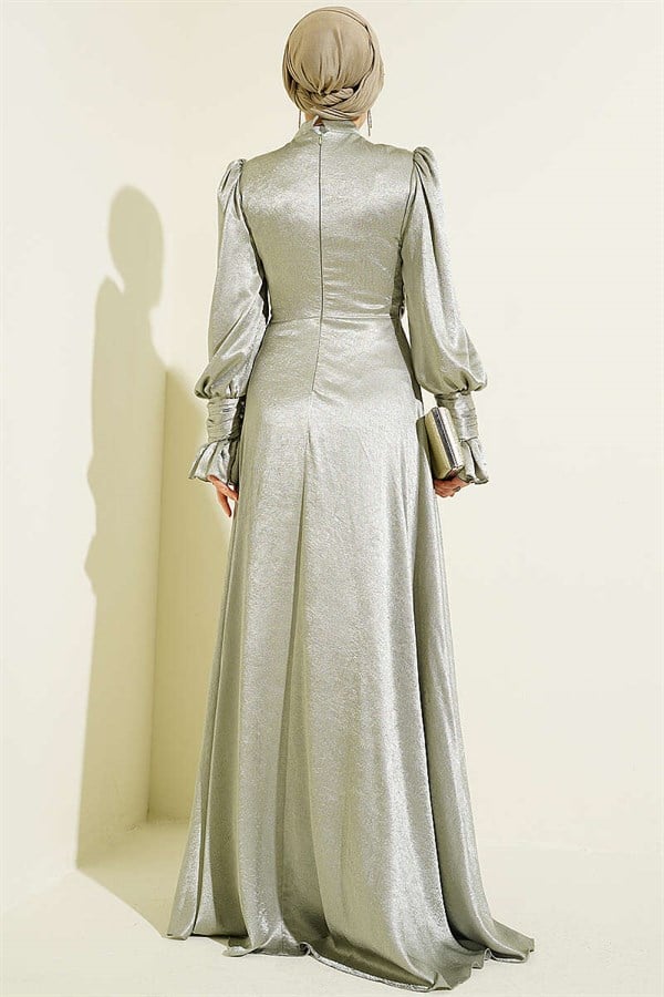 Wrist Ruffled Side-Tie Evening Dress in Light Green