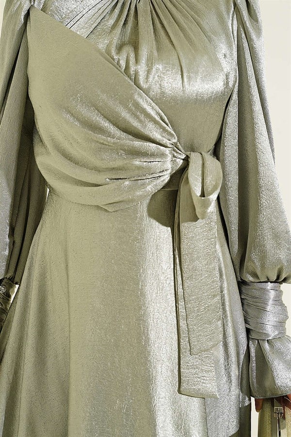 Wrist Ruffled Side-Tie Evening Dress in Light Green