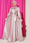 Wrist Ruffled Side Tie Evening Dress Powder Pink