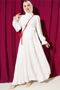 Half-Button Dress with Ruffled Ankles, Ecru