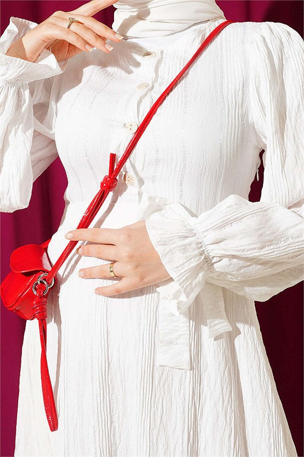 Half-Button Dress with Ruffled Ankles, Ecru