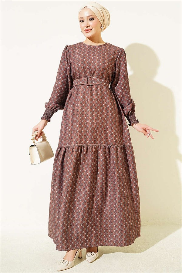Ankle-Sized Patterned Dress, Coffee