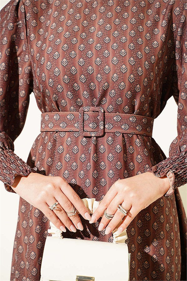 Ankle-Sized Patterned Dress, Coffee