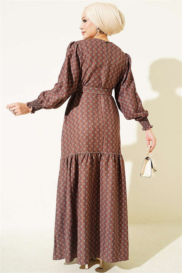 Ankle-Sized Patterned Dress, Coffee