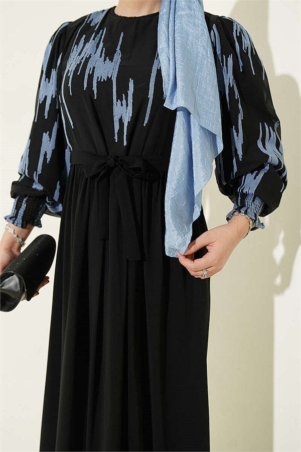 Ankle-Length Embroidered Dress Indigo