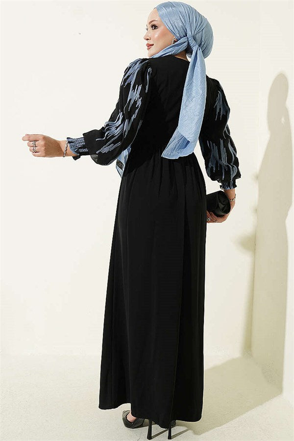 Ankle-Length Embroidered Dress Indigo