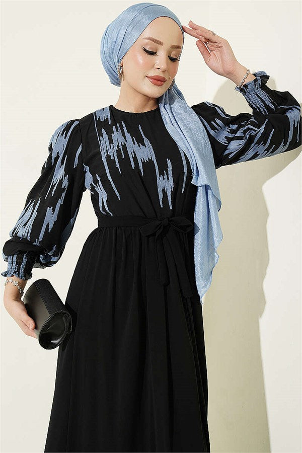 Ankle-Length Embroidered Dress Indigo