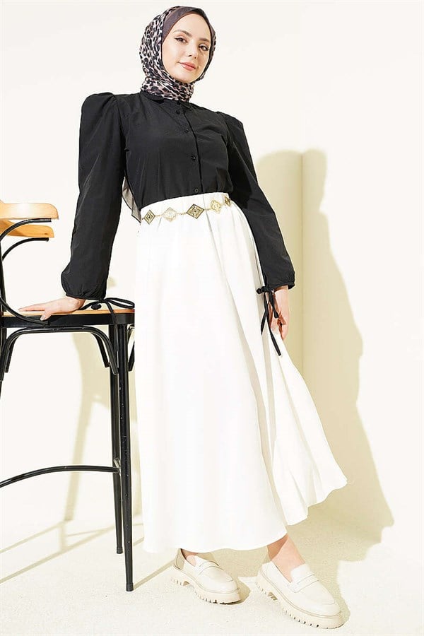 Ankle-Draw Balloon Sleeve Short Shirt Black