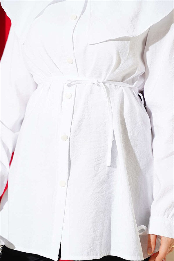 White Sailor Collar Shirt with Ankle Drawstring