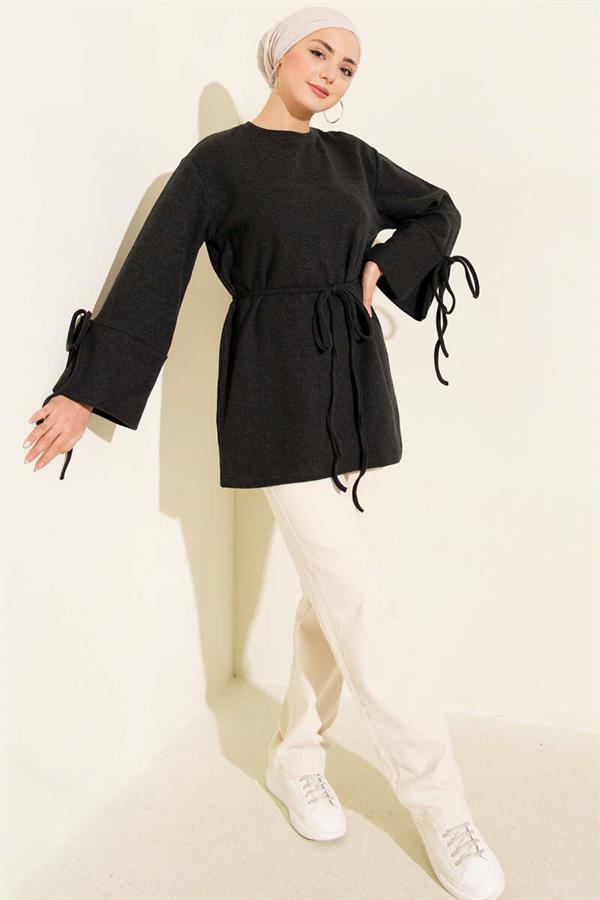 Anthracite Ribbed Tunic with Wrist Straps