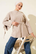 Wrist String Ribbed Cashmere Tunic Beige