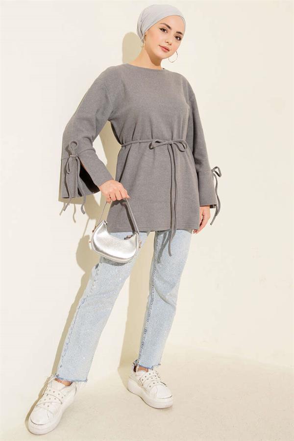 Wrist Corded Cashmere Tunic Gray