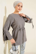 Wrist Corded Cashmere Tunic Gray
