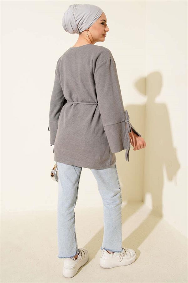 Wrist Corded Cashmere Tunic Gray