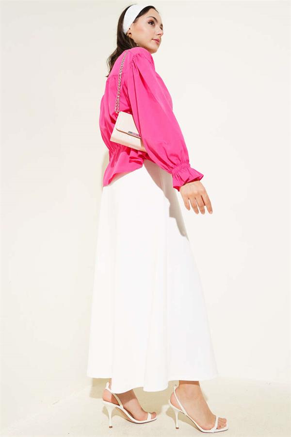Elastic Waist Tunnel Short Shirt Fuchsia
