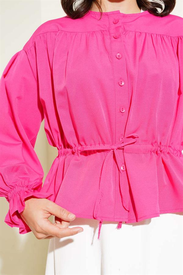 Elastic Waist Tunnel Short Shirt Fuchsia