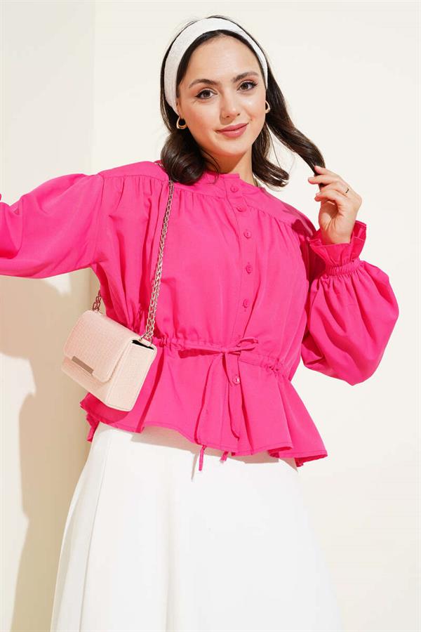 Elastic Waist Tunnel Short Shirt Fuchsia