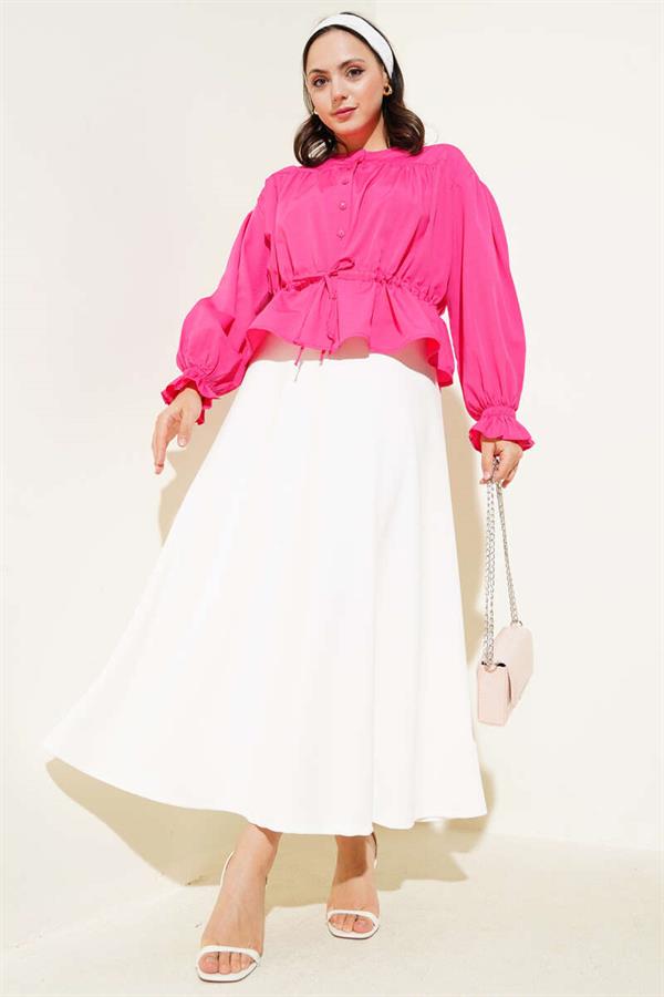 Elastic Waist Tunnel Short Shirt Fuchsia