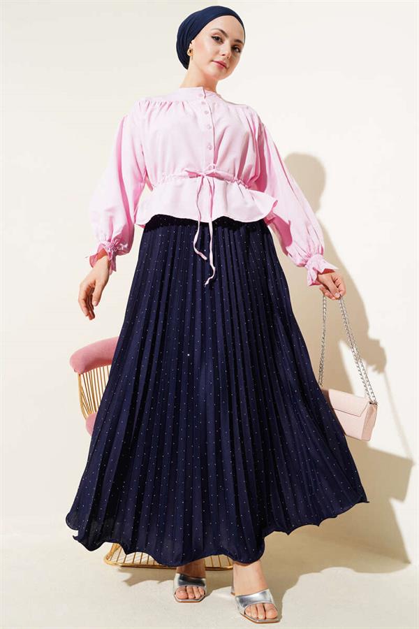 Elastic Waist Tunnel Short Shirt Pink