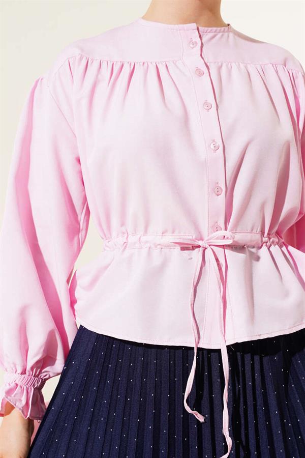 Elastic Waist Tunnel Short Shirt Pink