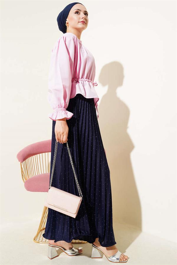 Elastic Waist Tunnel Short Shirt Pink