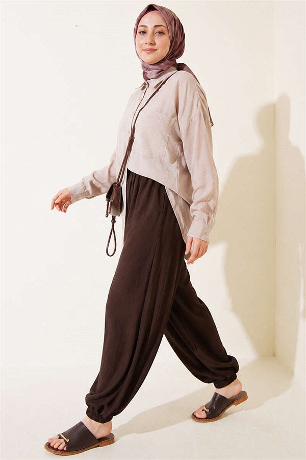 Dark Brown Harem Pants with Elasticated Ankles and Pockets