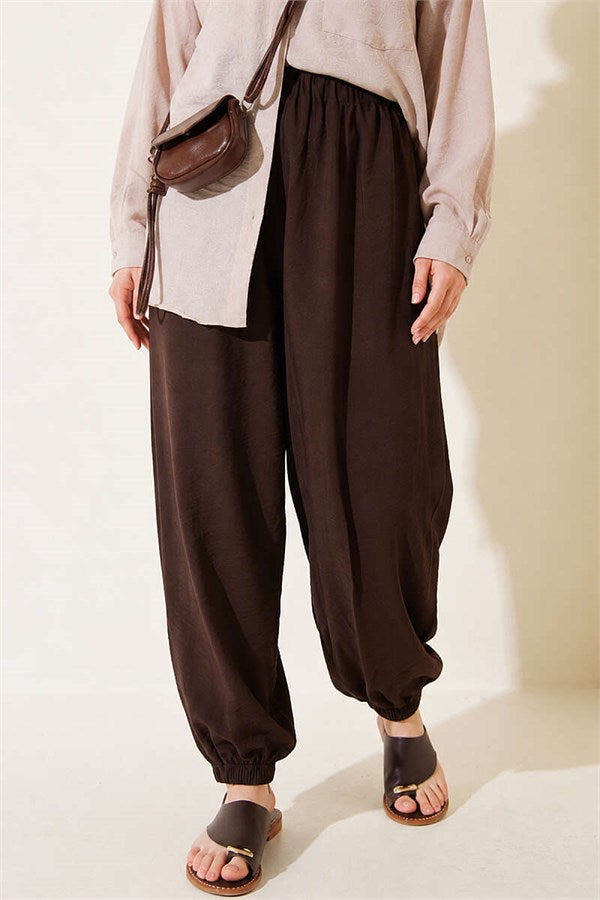Dark Brown Harem Pants with Elasticated Ankles and Pockets