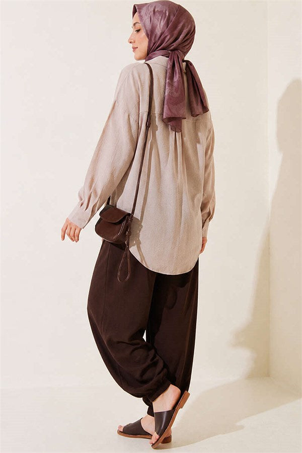 Dark Brown Harem Pants with Elasticated Ankles and Pockets