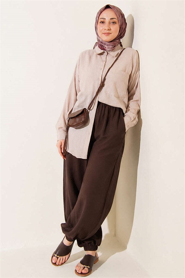 Dark Brown Harem Pants with Elasticated Ankles and Pockets