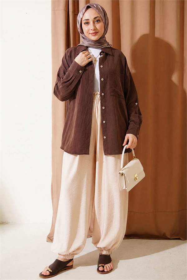 Beige Harem Pants with Elasticated Ankles and Pockets