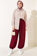 Burgundy Harem Pants with Elasticated Ankles and Pockets