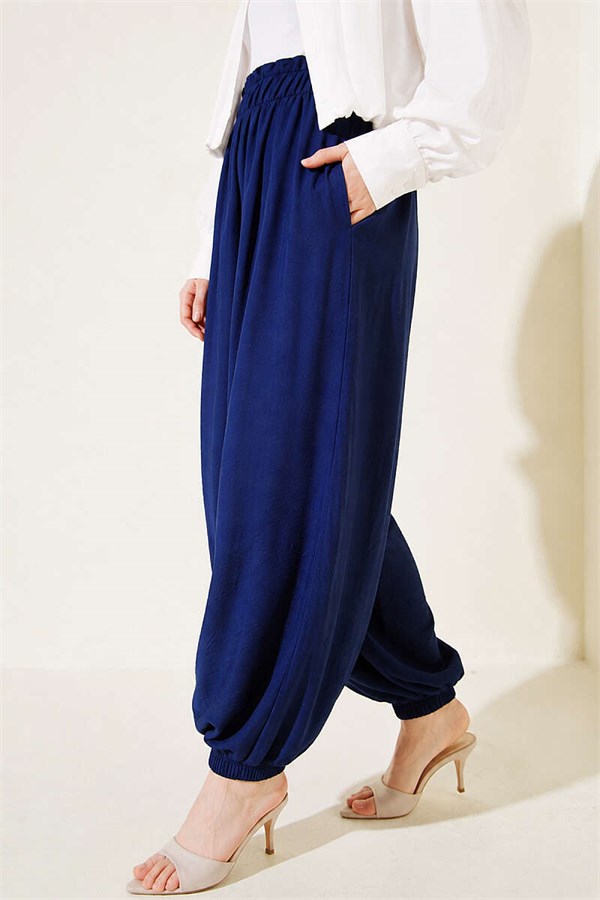 Navy Blue Harem Pants with Elasticated Ankles and Pockets